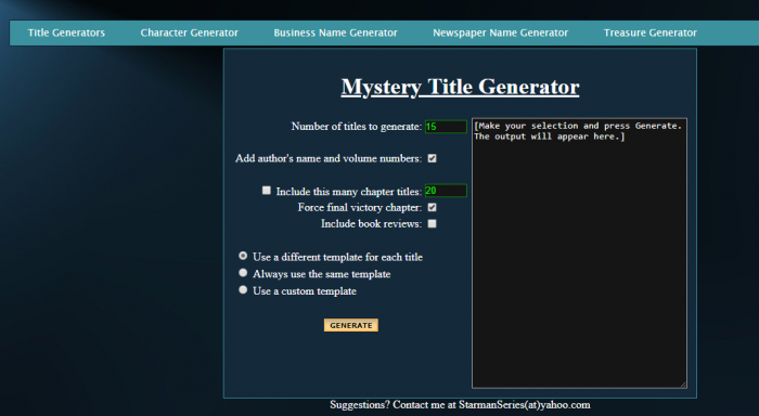 Starman Series - Mystery Title Generator