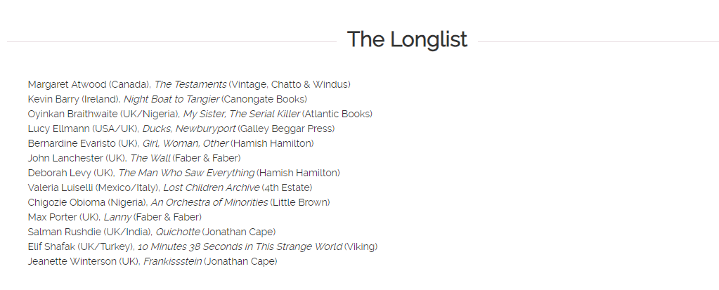 Booker Prize 2019 Longlist