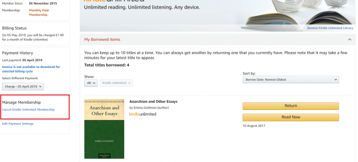 Cancel Kindle unlimited membership