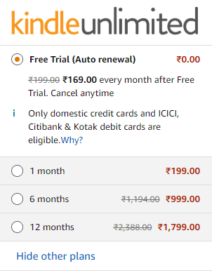 Kindle Unlimited plans