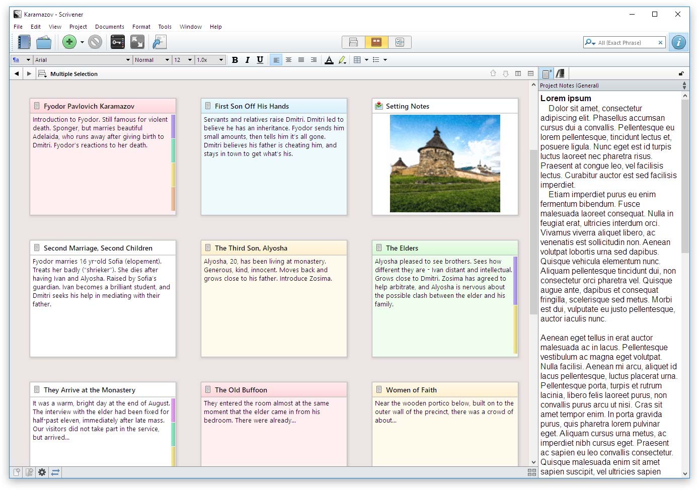 Corkboard Inpector in Scrivener