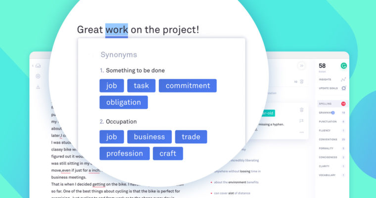 Grammarly Suggest words tool